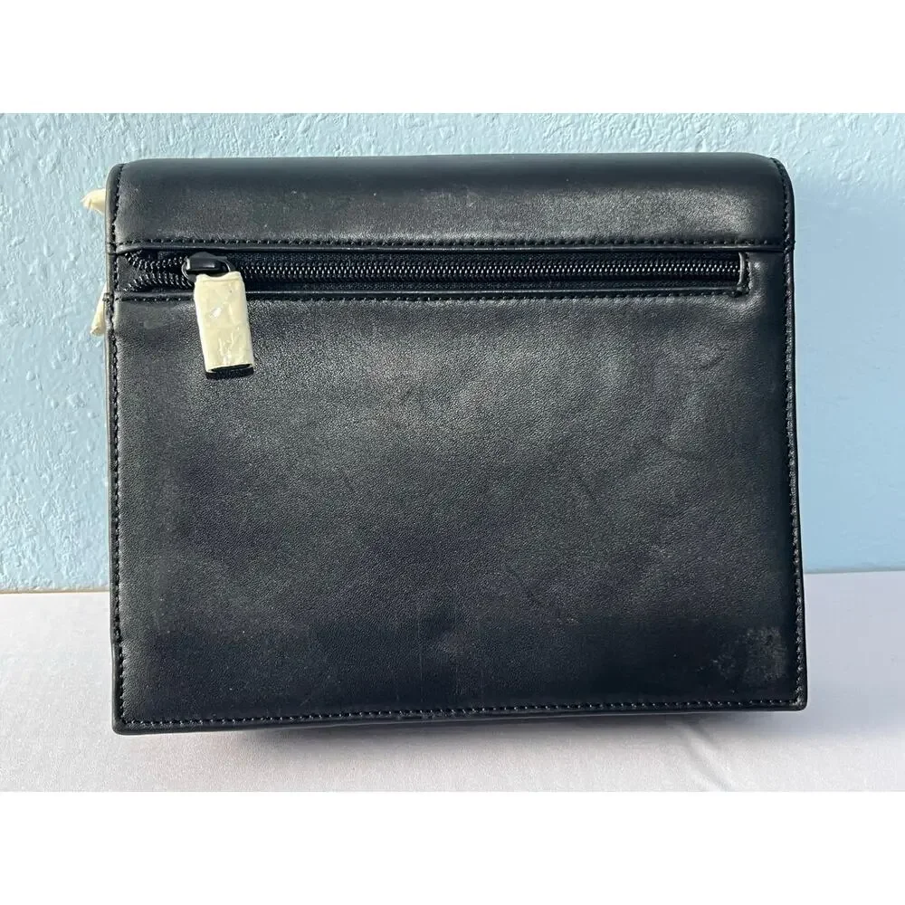 Tumi Black Leather Zip Around Travel Organizer Planner Passport Holder Folio